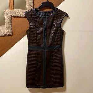 Mini faux brown snake skin dress with black trim